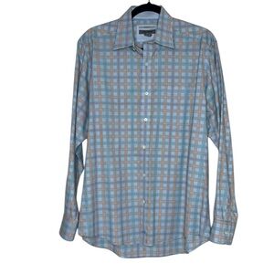 Johnston & Murphy Tailored Fit Multi Plaid Long Sleeve Button Up Dress Shirt M